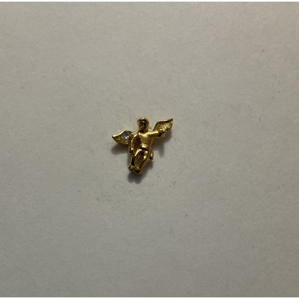 Religious Angel Cherub Pin Gold Tone Rhinestone Birthstone April Lapel Brooch